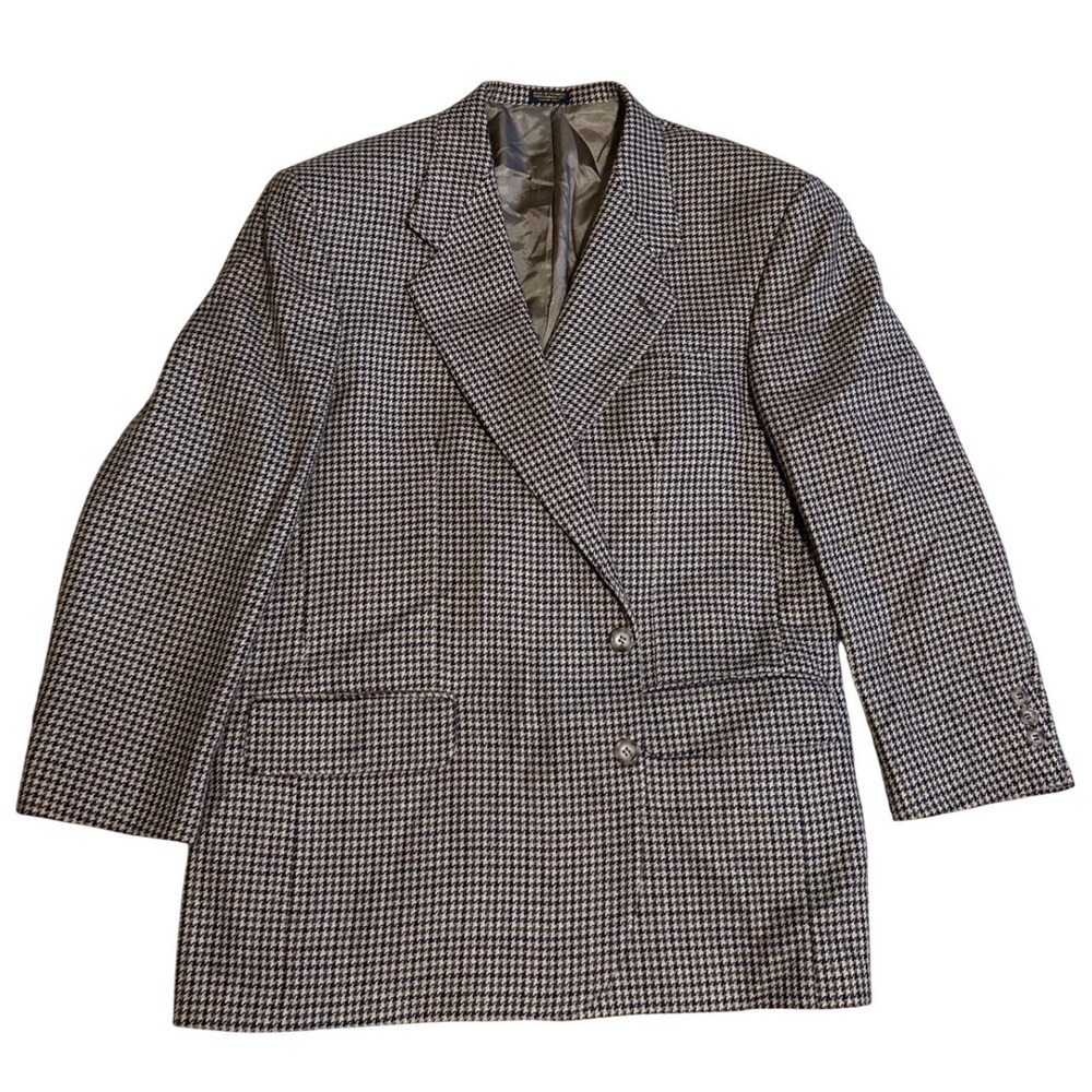 Oscar de la Renta Mens 46R Houndstooth Sport Coat Brown Wool Blazer Jacket